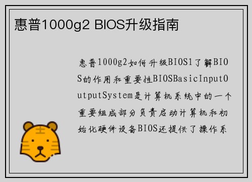 惠普1000g2 BIOS升级指南